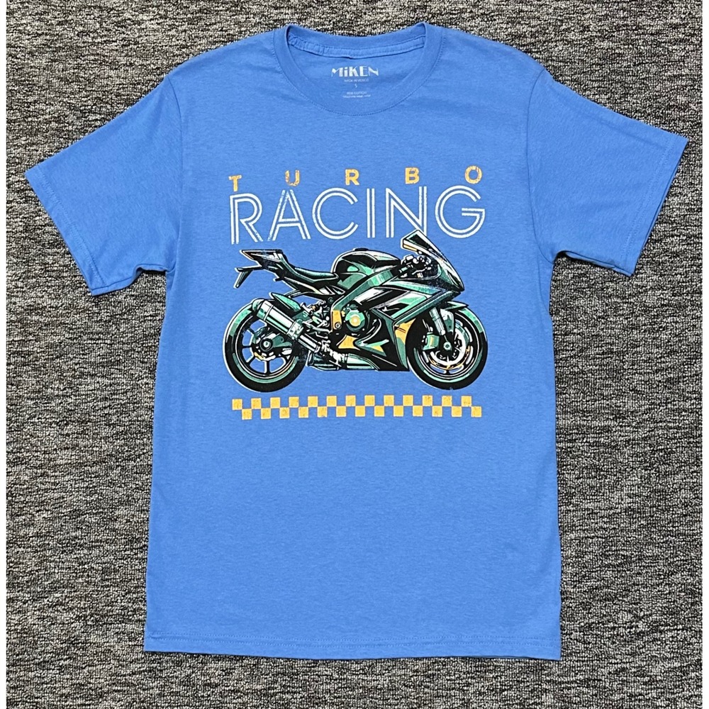 Miken Turbo Racing Mens Small Blue Motorcycle Sportbike Short Sleeve Shirt NWOT
